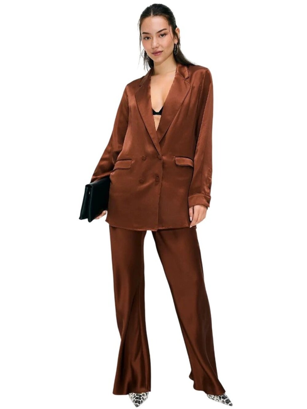 Silk Laundry Relaxed Double Button Blazer in Brown Large Womens Jacket